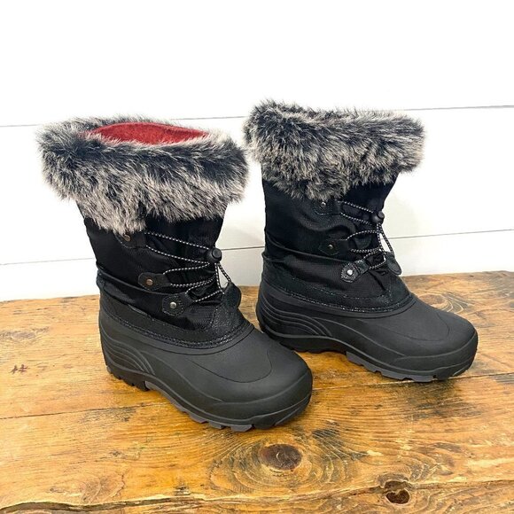 Kamik Powdery 3 Black Faux Fur Trimmed Winter Snow Boots, Size Big Kids Size 5 - Picture 3 of 7